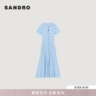 新款 多口袋长款 女装 简约泡泡袖 收腰圆领连衣裙 法式 SANDRO2026春季