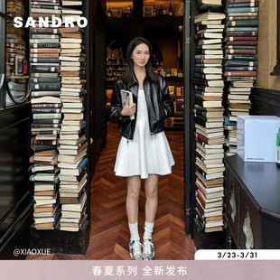 首发SANDRO2026春季 新品 新款 女装 羊皮革皮夹克 法式 游天翼同款