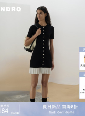 新品首降丨SANDRO法式经典款女装法式时尚黑白撞色百褶连衣裙短裙