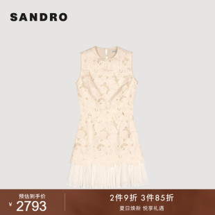 博主同款SANDRO夏季女装法式时尚碎花拼接百褶边露背短款连衣裙