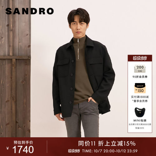 SANDRO翻领黑色衬衫外套上衣