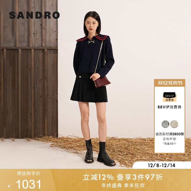 SANDRO气质翻领套头长袖针织翻领