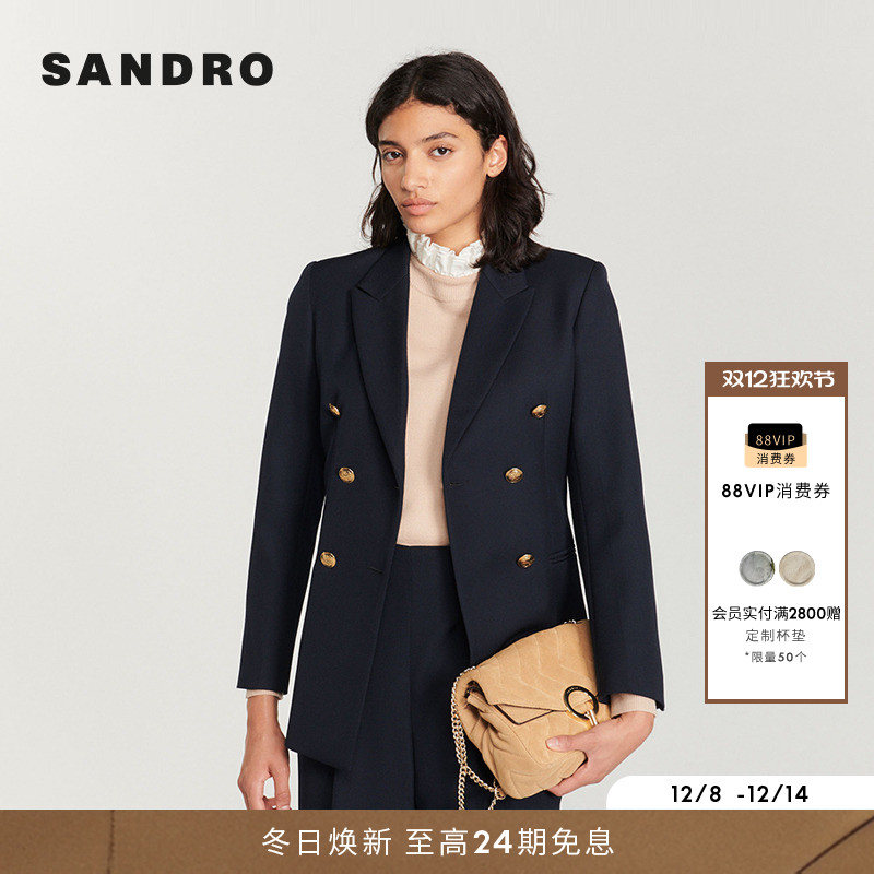 sandro女装羊毛双排扣西装外套