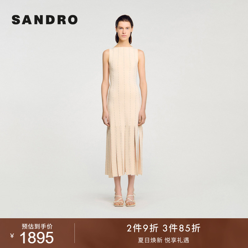 线上专享SANDRO女装法式时尚休闲简约气质下摆开叉针织长款连衣裙