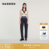 经典 款 法式 SANDRO秋冬女装 气质简约复古丹宁双腰拼接直筒牛仔裤