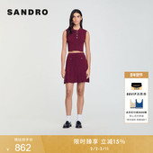 SANDRO秋冬女装 法式 气质简约安哥拉红收腰A字高腰百褶针织半裙