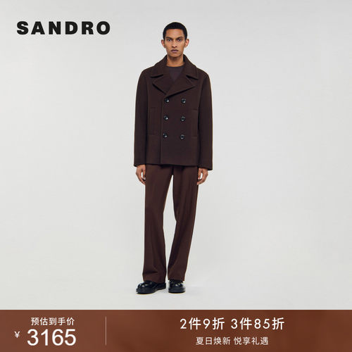 SANDRO法式棕色双排扣夹克外套