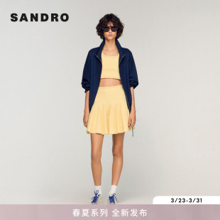 立体压褶波浪腰头短款 SANDRO2026春季 法式 女装 A字针织半身裙 新款