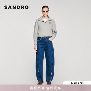 新款 饰灯笼牛仔长裤 女装 棉质复古纵向仿钻装 法式 SANDRO2026春季
