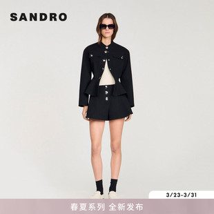 大尺寸镜面铆扣V形缝线剪裁高腰短裤 SANDRO2026春季 法式 女装 新款
