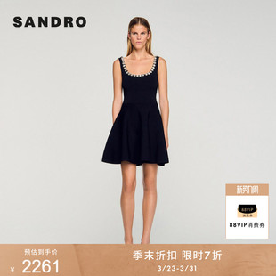 黑色收腰仿钻点缀U领背心连衣裙 法式 季 末7折SANDRO2025秋冬女装