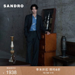 法式 男装 时尚 碳灰色绵羊毛直筒西装 季 裤 末6折SANDRO2025秋冬新款