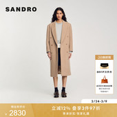 学院风驼色双排扣长款 气质时尚 毛呢大衣外套 法式 SANDRO秋冬女装