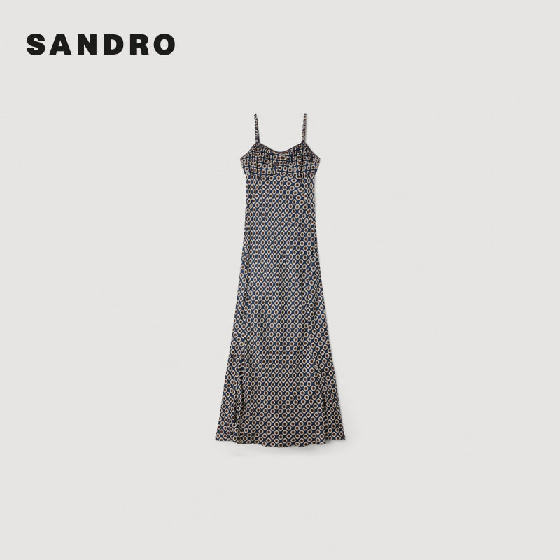 新品首降丨SANDRO2026夏季新款女装法式花朵图案印花垂坠连衣裙