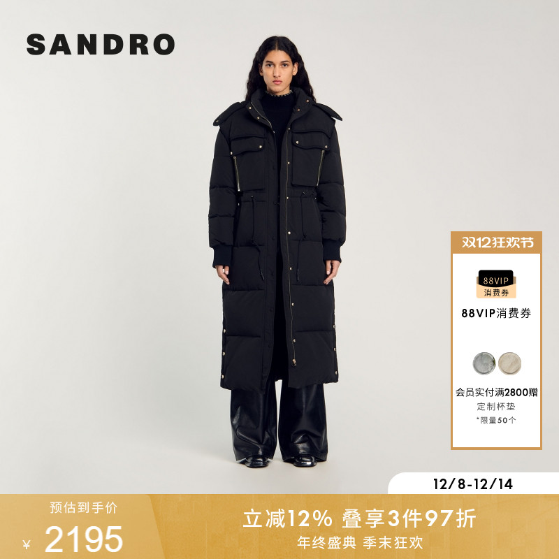 SANDRO女装法式通勤黑色棉服外套