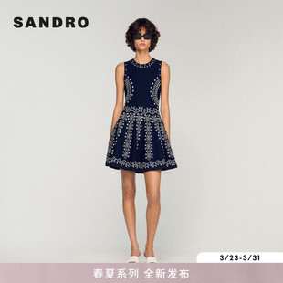 新款 短款 女装 优雅黑色孔眼纹收腰无袖 连衣裙 法式 SANDRO2026春季
