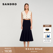 末6折SANDRO2025秋冬新款 女装 黑色纽扣装 季 饰复古修身 鱼尾半身裙