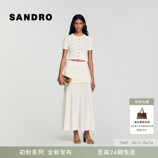 分期免息SANDRO2026早秋新款女装法式时尚小荷叶边下摆针织上衣