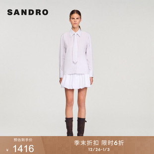 白色可拆卸领带条纹衬衫 季 女装 2025秋冬新款 末6折SANDRO博主同款