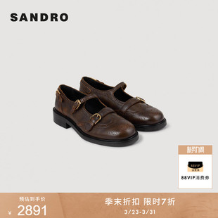 娃娃鞋 女士牛皮革复古金属带扣乐福鞋 末7折SANDRO2025秋冬新款 季