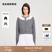 针织开衫 季 法式 灰色撞色荷叶领短款 末6折SANDRO2025秋冬新款 女装