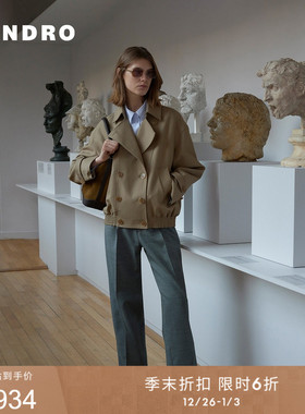 季末6折SANDRO博主同款2025秋冬新款女装迪木尔风双排扣风衣外套