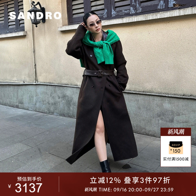SANDRO女装法式皮带绵羊毛大衣图片