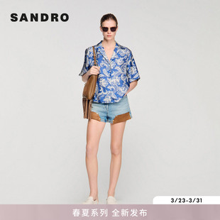 新款 古巴领半开襟佩斯利印花图案衬衫 女装 时尚 法式 SANDRO2026春季