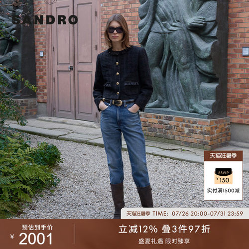 SANDRO女装法式花边领花呢外套
