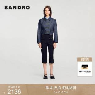 双排扣翻领短款 季 气质时尚 法式 牛仔外套 末6折SANDRO2025秋冬女装