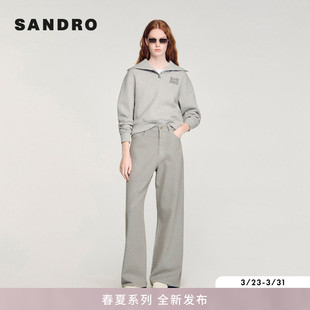 新款 棉质仿钻饰点缀直筒阔腿牛仔裤 女装 时尚 法式 SANDRO2026春季