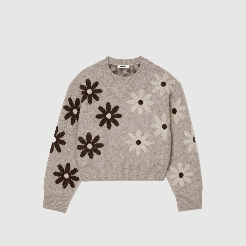 SANDRO法式花卉撞色毛针织衫