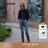 季 花呢外套 黑色木耳花边领圆领短款 末6折SANDRO2025秋冬新款 女装