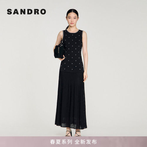 SANDRO长款拼接裙摆无袖连衣裙