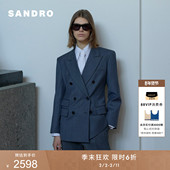 季 外套 蓝色条纹戗驳领双排扣西装 末6折SANDRO2025秋冬新款 女装