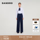 末6折SANDRO2025秋冬新款 女装 法式 季 深蓝色斜腰扣垂感阔腿长裤
