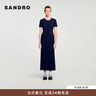 短袖 优雅编织提花单排扣长款 针织连衣裙 法式 SANDRO2025秋冬女装