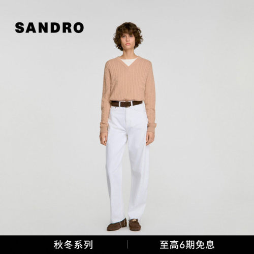 SANDRO落肩绵羊毛V领针织上衣