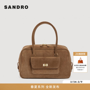 SANDRO2026春季新款女士法式时尚简约金属锁扣装饰休闲手提包女包