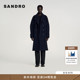 SANDRO2025秋冬新款 简约羊毛混纺深蓝色双排扣翻领毛呢大衣