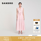 2025春夏女装 法式 气质时尚 SANDRO博主同款 浅粉色仿钻衬衫 连衣裙