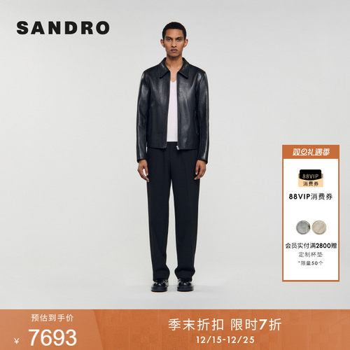 SANDRO皮革拉链门襟皮夹克
