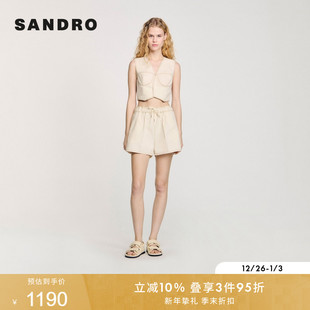 简约棉质沙色复古明线设计松紧腰抽绳休闲短裤 SANDRO春夏女装 时尚