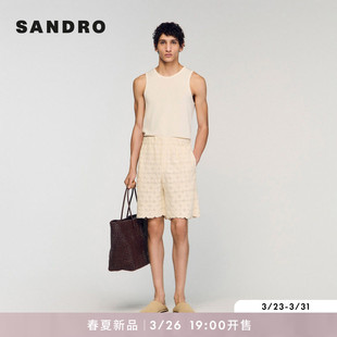 新款 棉质白色肌理松紧腰百慕大短裤 男款 时尚 法式 SANDRO2026春季