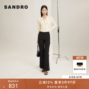 针织开衫 SANDRO秋冬女装 长袖 气质温柔编织条纹LOGO纽扣修身 法式