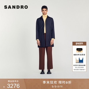 季末6折SANDRO秋冬男装时尚简约深蓝色通勤经典易搭中外套大衣