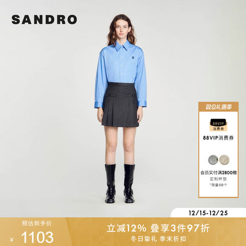 SANDRO短款高腰百褶半身裙时尚
