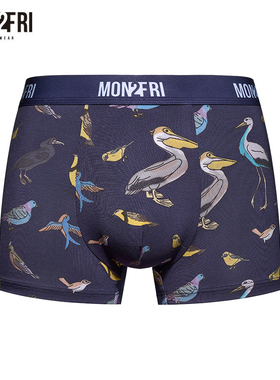 mon2fri男士内裤莫代尔蓝色四角裤图案可爱卡通个性平角裤送男友