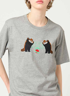 日系小众IKK小熊猫可爱卡通重磅纯棉夏季圆领亲子装上衣中性潮tee