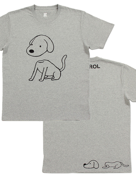 日系control bear拔头小狗卡通印花灰色t恤女夏时尚短袖圆领上衣